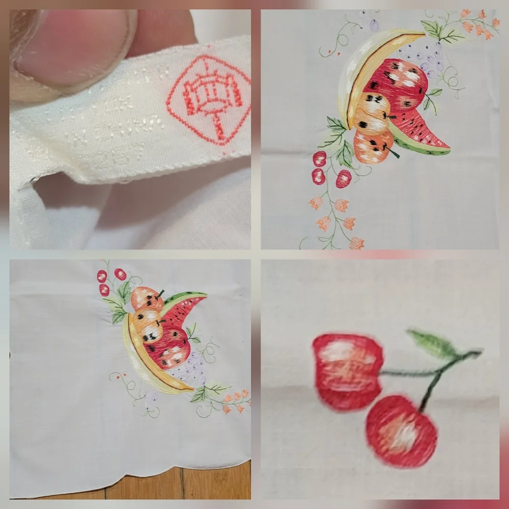 Vintage Embroidered Fruit basket & flowers Curtain Panel NWOT